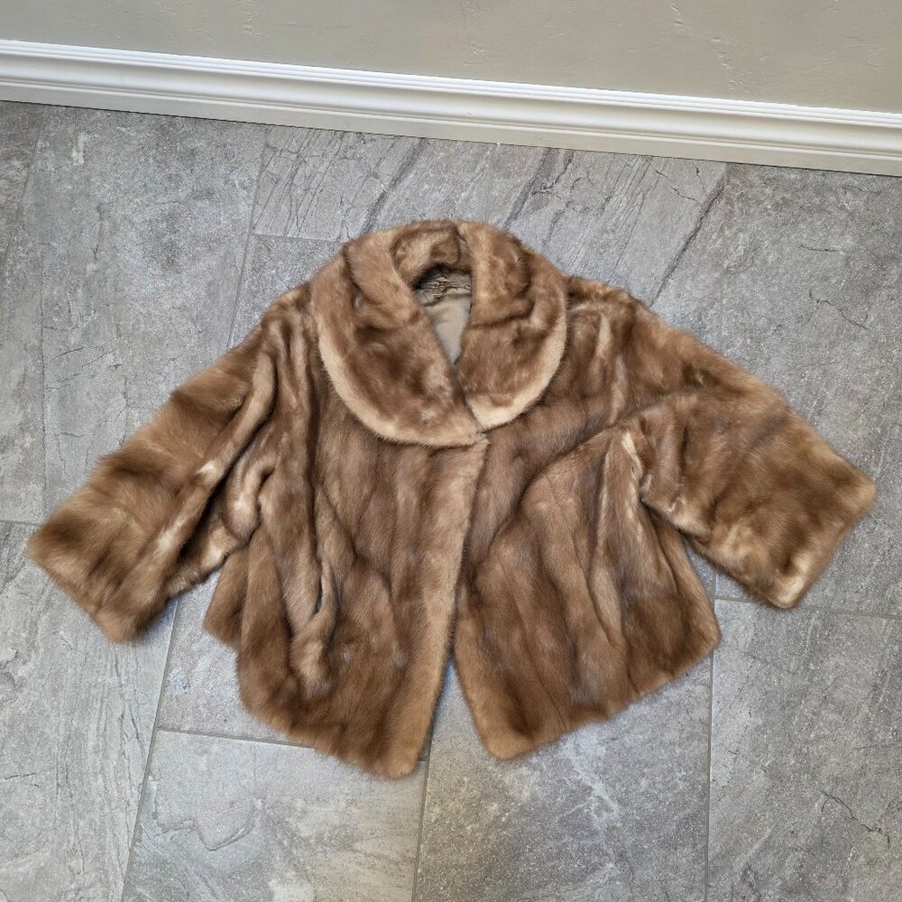 Vintage Mink Fur Stole Honey Brown vtg made in Paris 50's